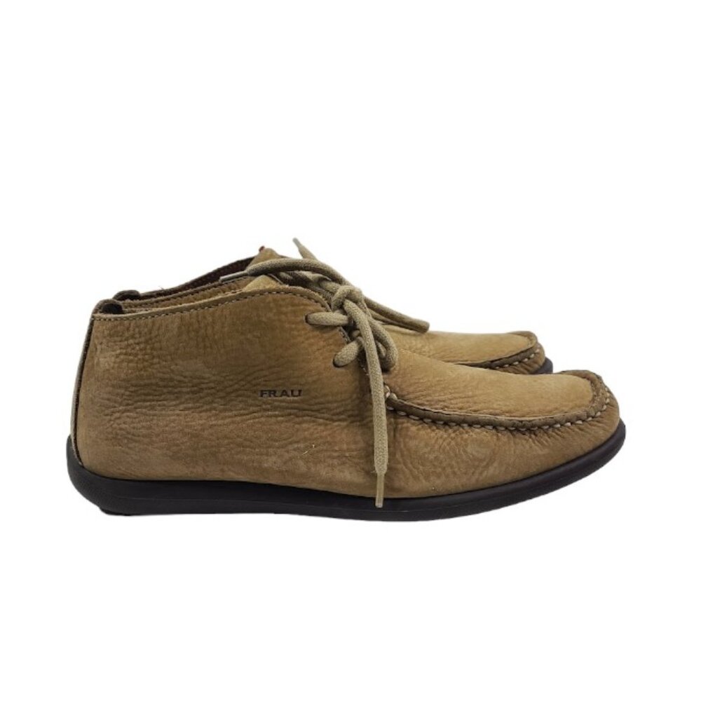 Frau‎ Women's Tan Extra Light Leather Moc Toe Lace-Up Casual Moccasins Size 9